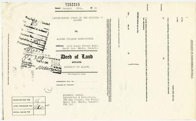 Indenture between the Incorporated Synod of the Diocese of Algoma and Algoma College Association