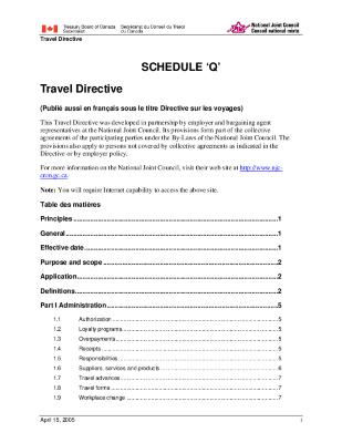 Schedule Q, treasury board travel directive