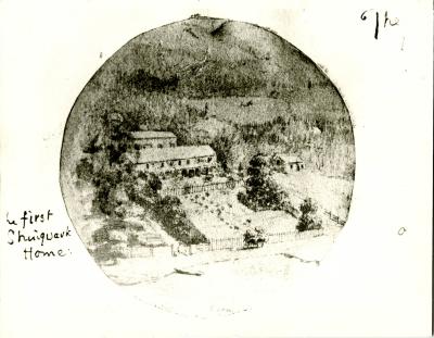 Photograph of a painting of the first Shingwauk Home