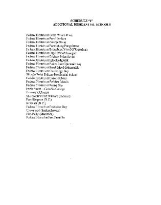 Schedule F additional residential schools