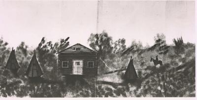 Photographs of paintings of buildings in Hobbema