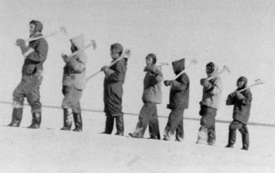 Photograph of boys doing outdoor work in Moose Factory