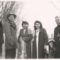 Photographs of students, staff, clergy, and community members in Hobbema