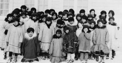 Photograph of students at All Saints Residential School in Aklavik