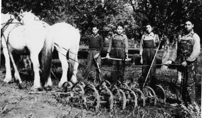 Photograph of students farming