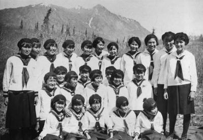 Photograph of girls in school uniforms