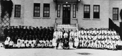 Group photograph, students and staff of Elkhorn IRS