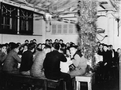 Photograph of students having Christmas dinner