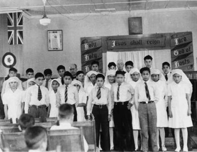 Photograph of a confirmation class in the school chapel