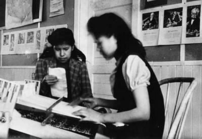 Photograph of Elise Owl and Evelyn Bennett at the Spanish River Mission