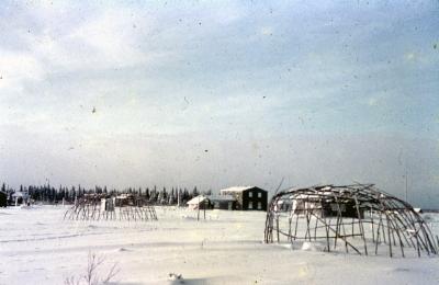 Photographs of planes, buildings, and people at Fort George