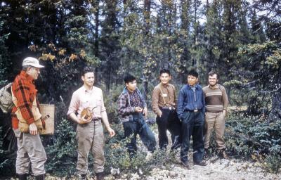 Photographs of a geological survey team and the landscape in Fort George