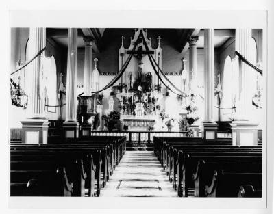 Photograph of the interior of a church at Wikwemikong