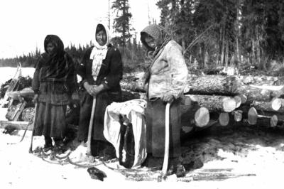 Photograph of girls during logging