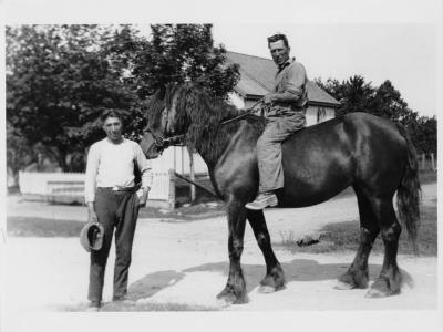Photograph of two men and a horse in Cape Croker