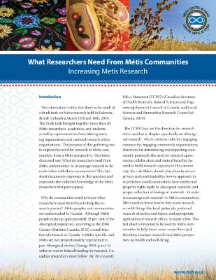 What researchers need from Métis communities : increasing Métis research