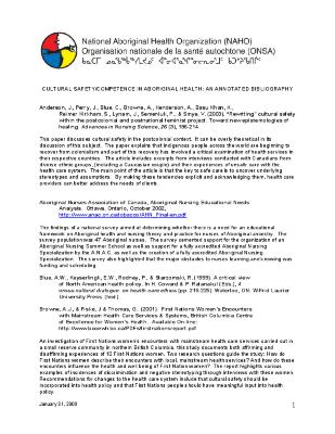 Cultural safety competence in Aboriginal health : an annotatedd bibliography
