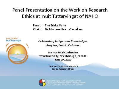 Panel presentation on the work on research ethics at Inuit Tuttarvingat of NAHO