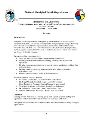 Redefining relationships : learning from a decade of land claims implmentation