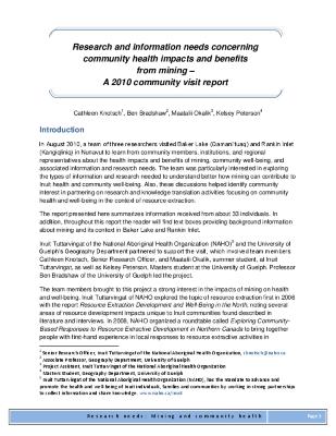 Research and information needs concerning community health impacts and benefits from mining