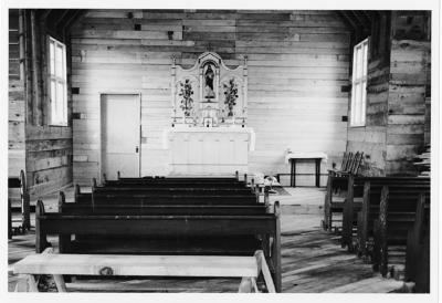 Photograph of the interior of a church at Batchawana