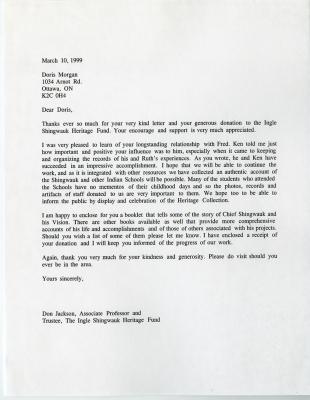 Letter to  Doris Morgan from Don Jackson