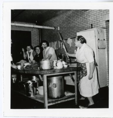 Photographs of kitchen, laundry, and girls dormitory
