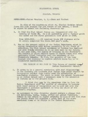 Memorandum: future of Spanish as an Indian Residential School