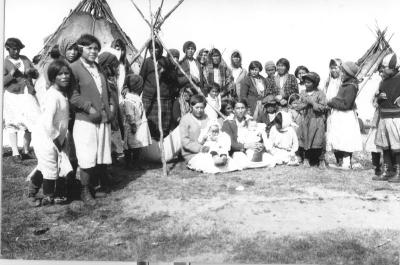 Photograph of Minnie Swallow and Bessie House with a group