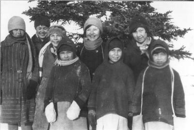 Photograph of school girls outside
