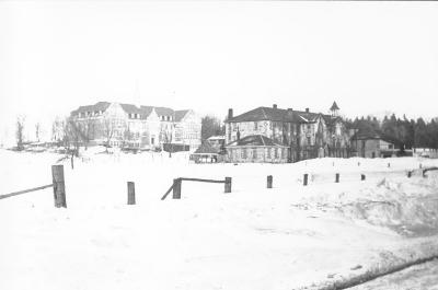Photograph of old and new Shingwauk schools