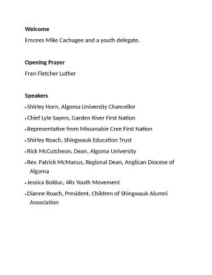 Speakers list for the opening ceremonies