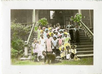 Photographs of students and farm equipment