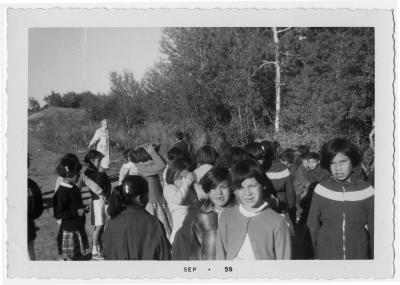 Photographs of junior girls outside