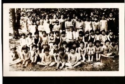 Mr. Hines and girls ready for a swim in the river