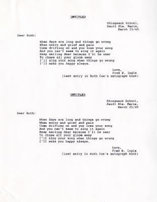 Untitled note from Fred to Ruth Ingle