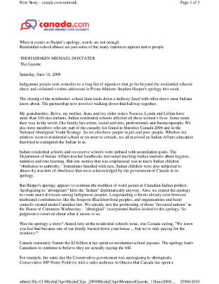 When it comes to Harper's apology, words are not enough, residential school abuses are just some of the many injustices against native people