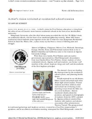 A chief's vision revisited at residential school reunion