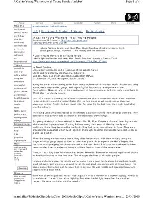 A call to young warriors, to all young people