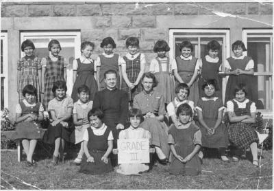 Photograph of a grade three girls class at the Spanish Indian Residential School